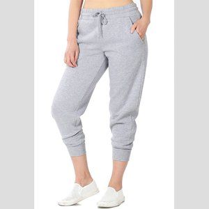 H Grey Fleece Cropped Running Jogger Sweatpants